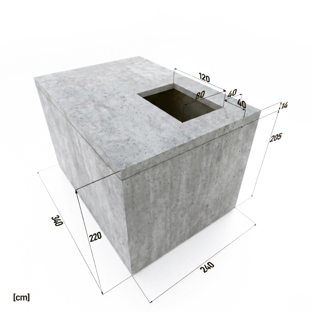 TVIRTI M1 monolitinio rūsio išmatavimai ir brėžinys