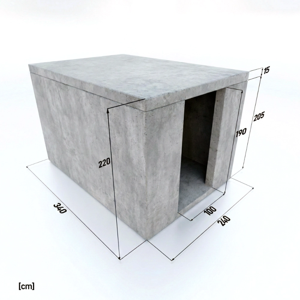 TVIRTI M2 monolitinio rūsio išmatavimai ir brėžinys