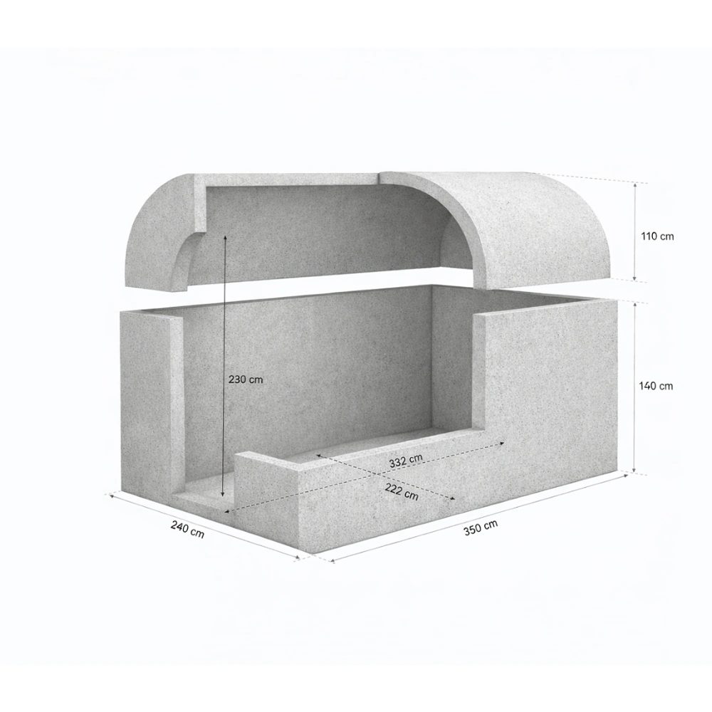 TVIRTI M3 monolitinio rūsio išmatavimai ir brėžinys