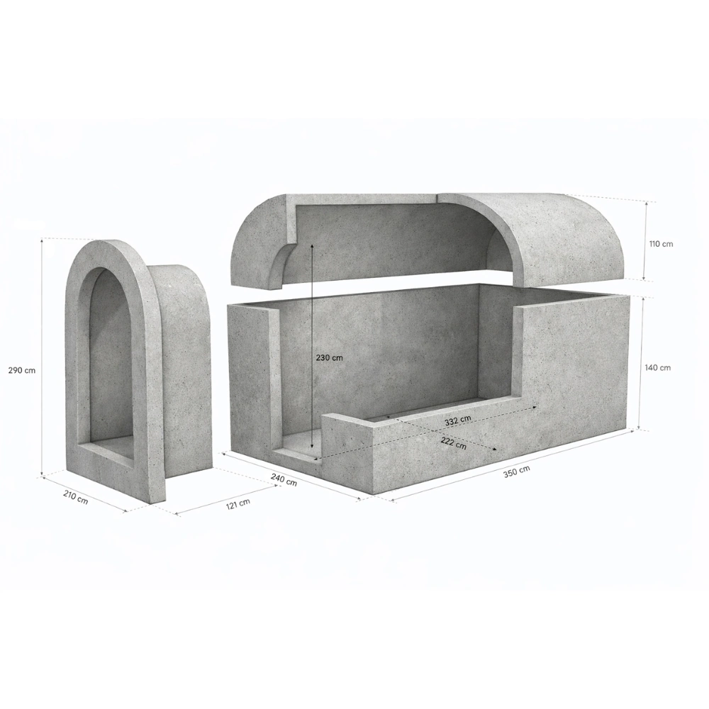 TVIRTI M4 monolitinio rūsio išmatavimai ir brėžinys