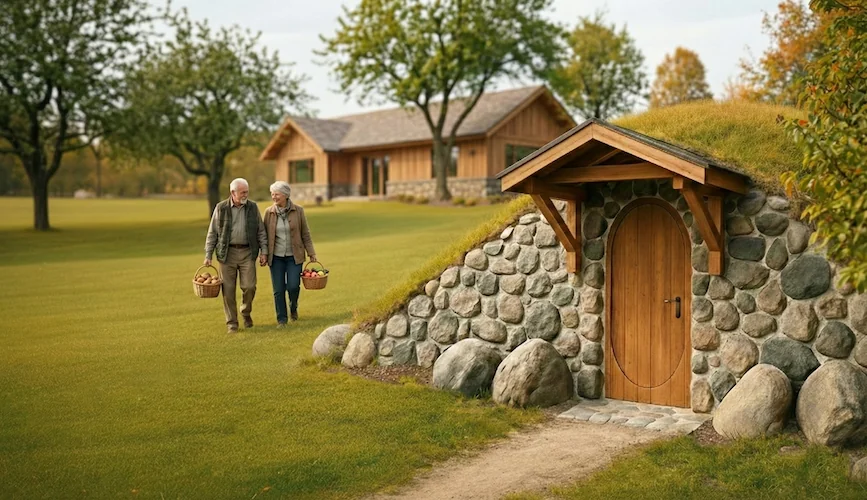 TVIRTI betoninis lauko rūsys derliui saugoti sutvarkytoje aplinkoje