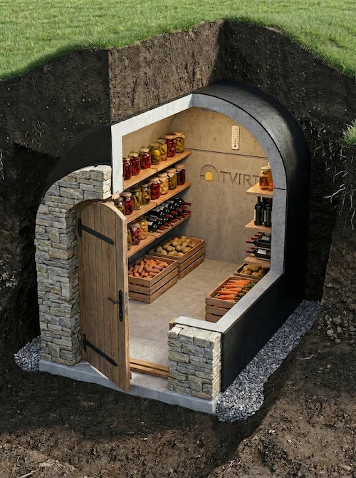 TVIRTI betoninis rūsys – gaminio nuotrauka su logotipu.