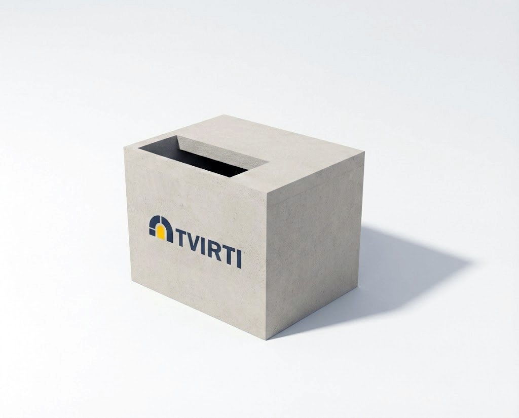 TVIRTI M1 monolitinis rūsys – pagrindinė nuotrauka su gaminio logotipu.