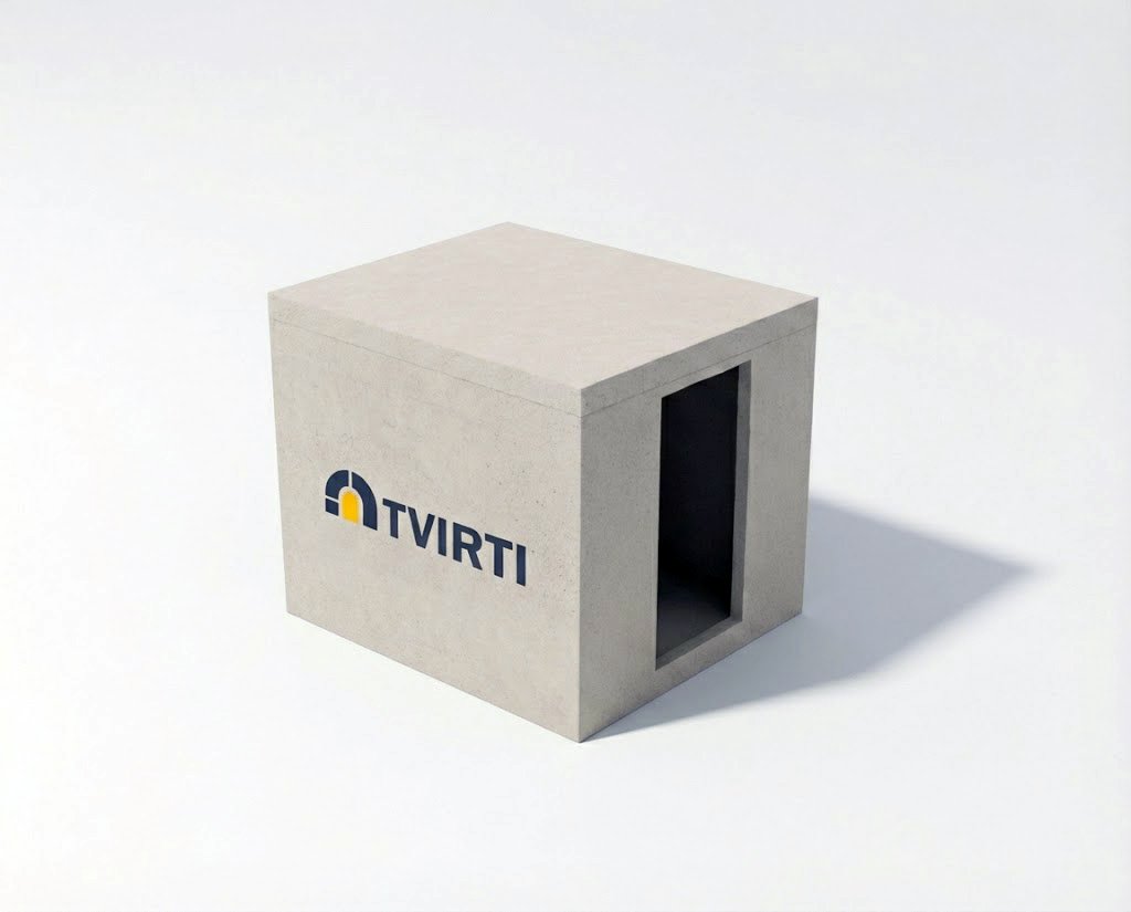 TVIRTI M2 monolitinis rūsys – pagrindinė gaminio nuotrauka su logotipu.