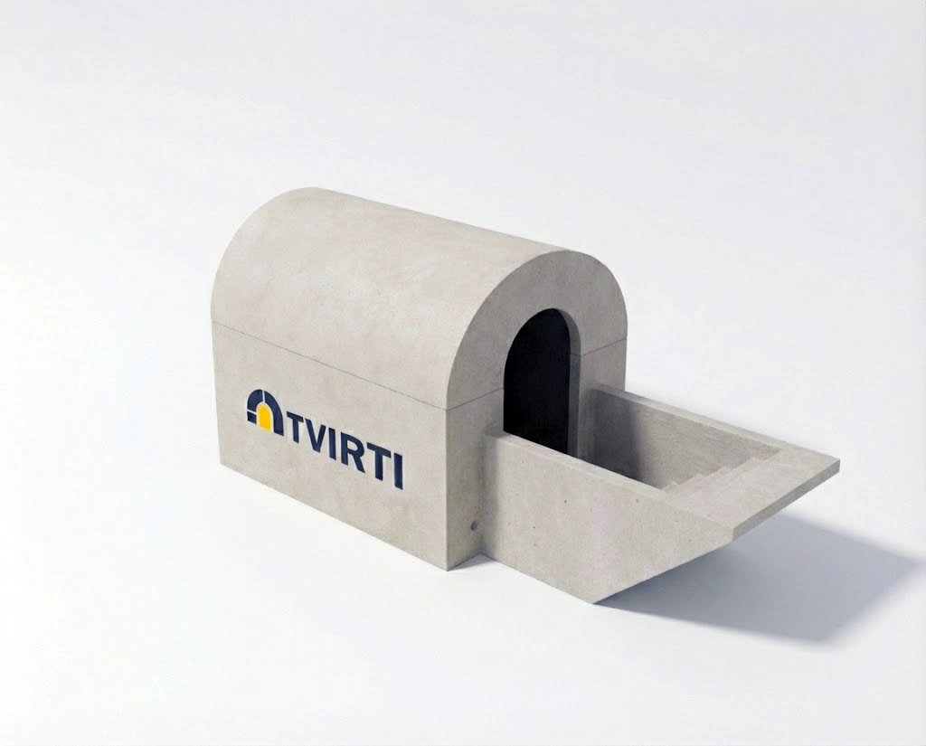 TVIRTI M6 monolitinis rūsys – pagrindinė gaminio nuotrauka su logotipu.